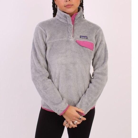 Patagonia Fleece Re-Tool Snap-T Pullover in Gray & Pink - Picture 1 of 6